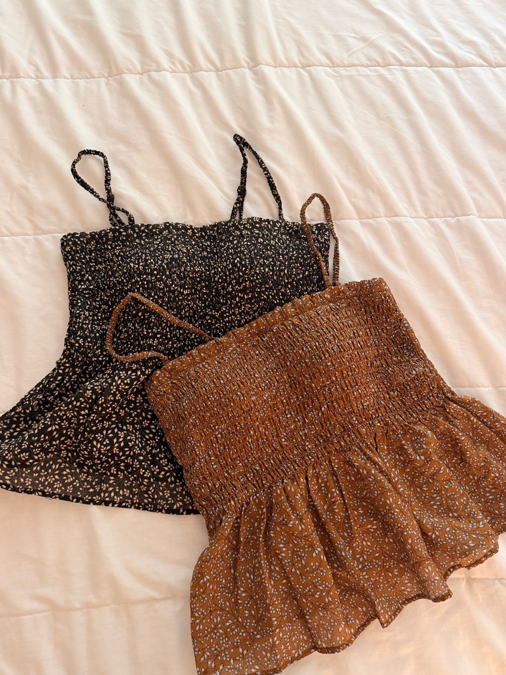 Uniqlo Smocked Floral Cami Tank Top - Black & Brown bundle of 2